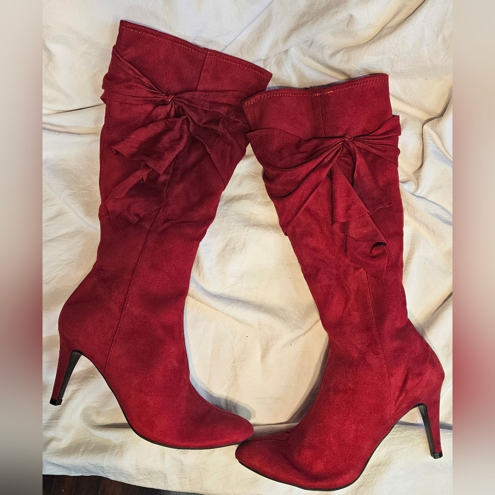 JACLYN SMITH Womens Red Tisdale Faux Suede Fashion Boots 10M